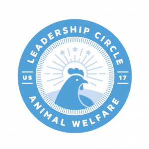 Circular logo with an illustrated chicken that reads "Leadership Circle Animal Welfare"