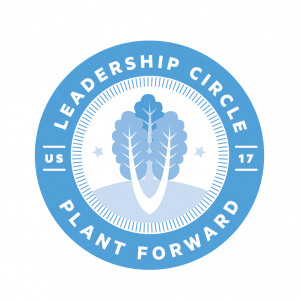 Circular logo with illustrated lettuce that reads "Leadership Circle Plant Forward"